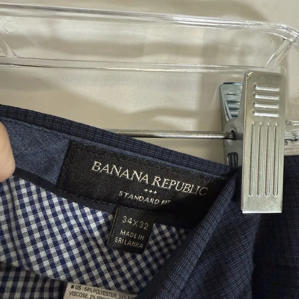 Banana Republic Standard Fit Pants Men's 34x32 Blue Plaid Flat Front Office